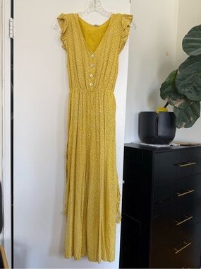 One-of-a-Kind Mustard Yellow Wide-Leg Jumpsuit with Pockets Made in Italy